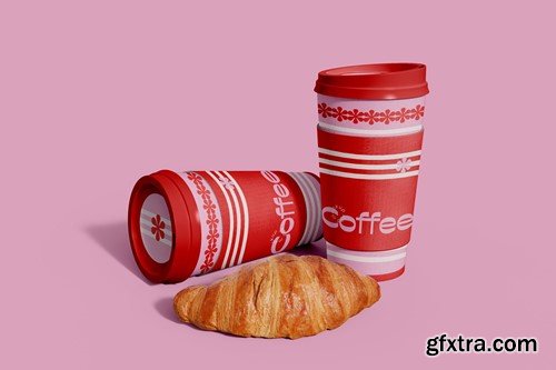 Coffee Cups and Croissant Mockup 6PLV7M4