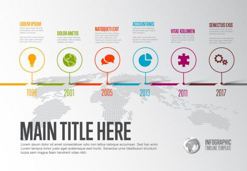 Horizontal Timeline Layout with Abstract World Map 159753750