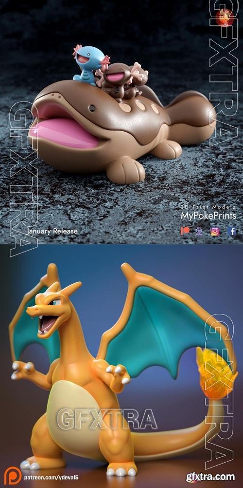 Pokemon - Clodsire and woopers and Charizard – 3D Print Model