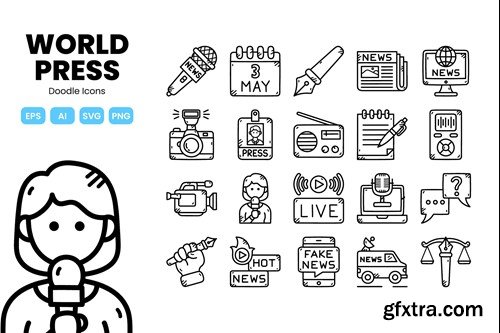 World Press Freedom Day Doodle Icons RBUCT7H