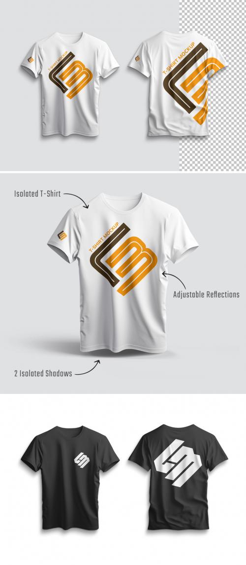 Front and Back Flat View of Two T-shirts Mockup 586980870