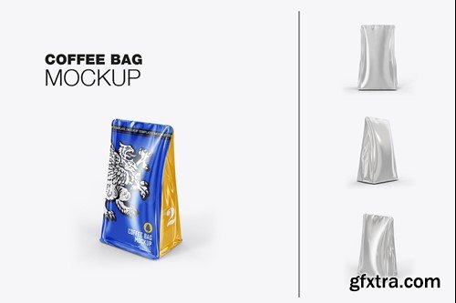 Set Glossy Plastic Paper Coffee Bag Mockup HBFZNKC