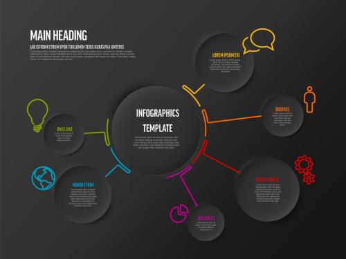 Infographic dark circle template with smaller circle elements 591789459