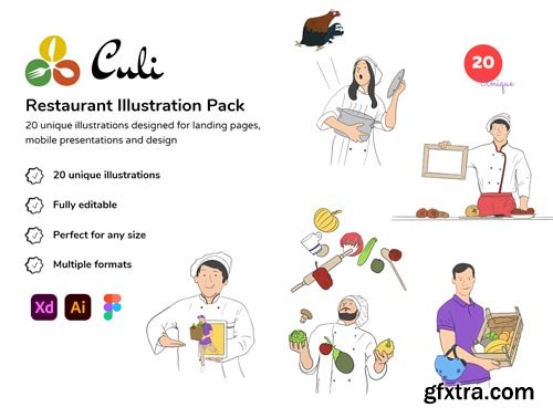 Culi Restaurant/ Delivery Illustration Pack Ui8.net