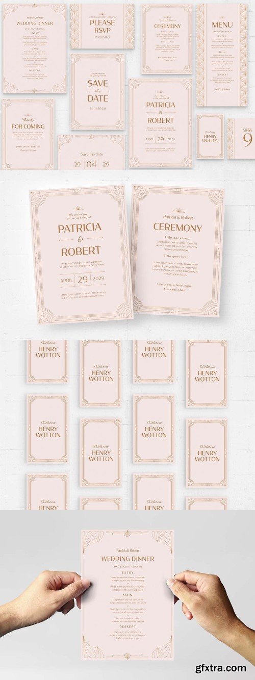 Pink Art Deco Wedding Stationery Templates