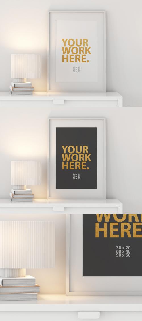 Vertical Poster Frame Mockup with passepartout in room 591537482