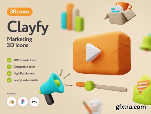 Clayfy Marketing 3D Icons Ui8.net