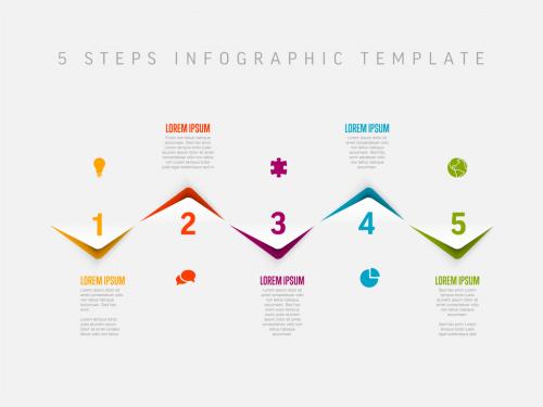 Five horizontal color corner steps elements template with icons 596657643