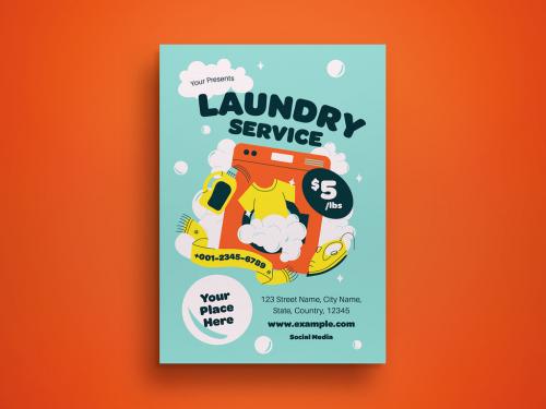 Blue Flat Design Laundry Service Flyer Layout 582979886