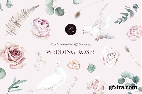 Wedding Roses Watercolor Elements QEP28LY