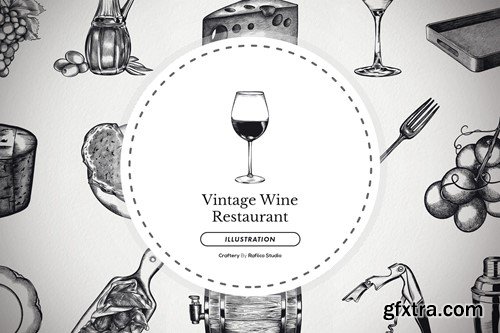 Vintage Wine Restaurant Illustration Pack NDT6EKV