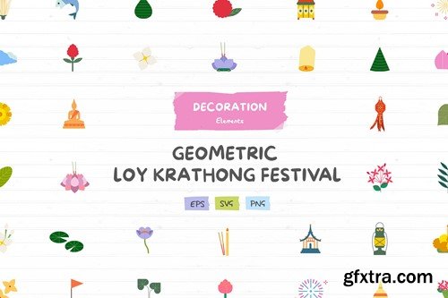 Geometric Loy Krathong Festival Illustration Pack 5R77UL2