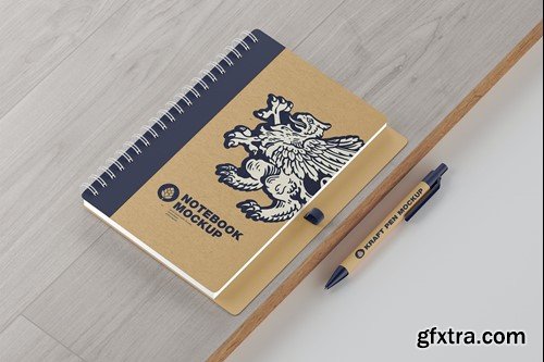 Kraft Notebook With Ring and Pen Mockup 44LZKXZ