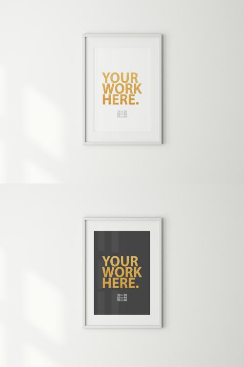 Art Frame Mockup with passepartout on white wall 591537672