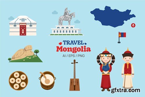 Travel Mongolia elements map and landmarks symbol EC36E5A