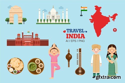 Travel India elements map and landmarks symbol KXLSDN5