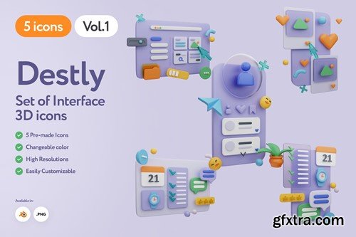 Destly - 3D Interface Icons Vol.1 X64GKHV