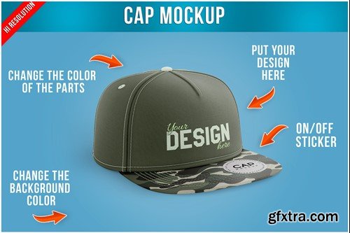 Snapback Cap with Sticker Mockup Template A8VYW4N