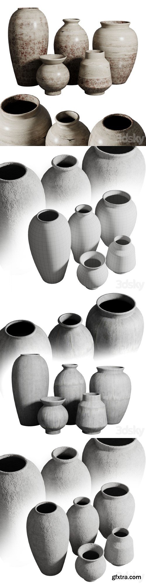 Old vase 3 material marble concrete plaster