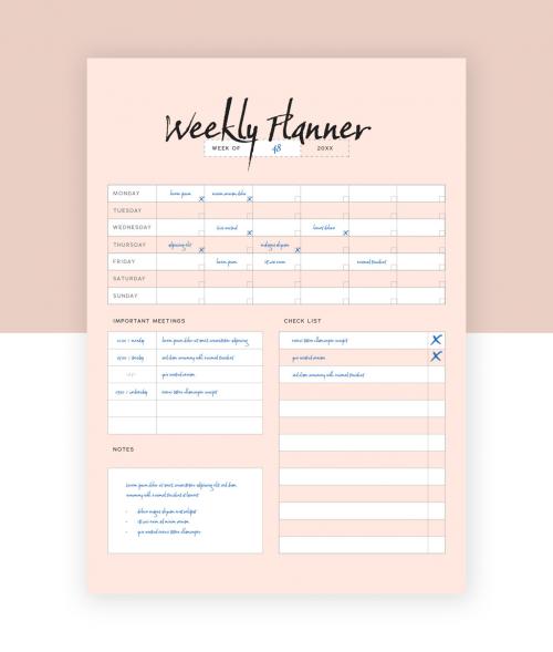 Weekly Planner With Misty Rose Color 593559581