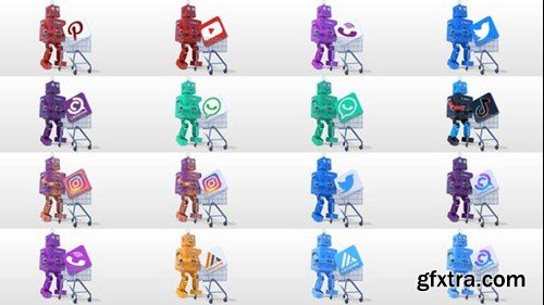 Videohive Retro Cartoon Robot Shopping Logo Reveal Bundle 46105758