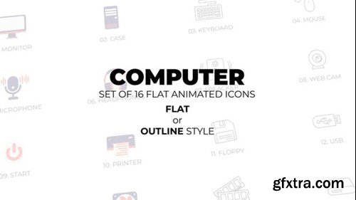 Videohive Computer - Set of 16 Animated Icons Flat or Outline style 46088153