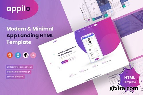 Appilo - App landing page HTML Template X5EL2KP