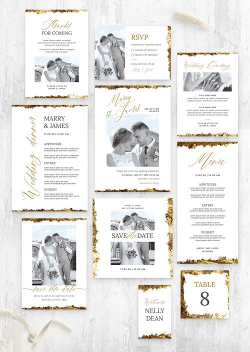 White & Gold Wedding Templates Suite 590426075