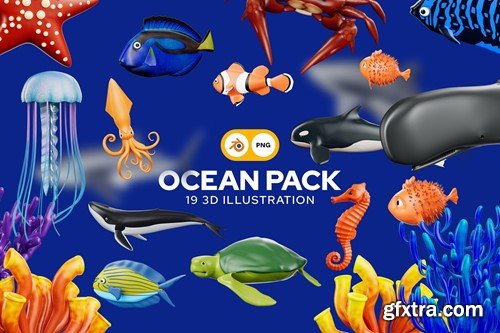 Ocean Animals 3D Illustration Pack YAVPWK2