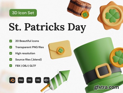 St. Patricks Day 3D Icon Set Ui8.net