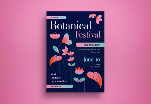 Dark Blue Gradient Botanical Festival Flyer Layout 588267270