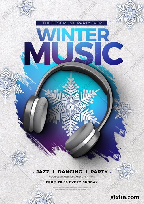 Snowflake Headphones Ink Smudge Smear Winter Music Party Poster 6462314