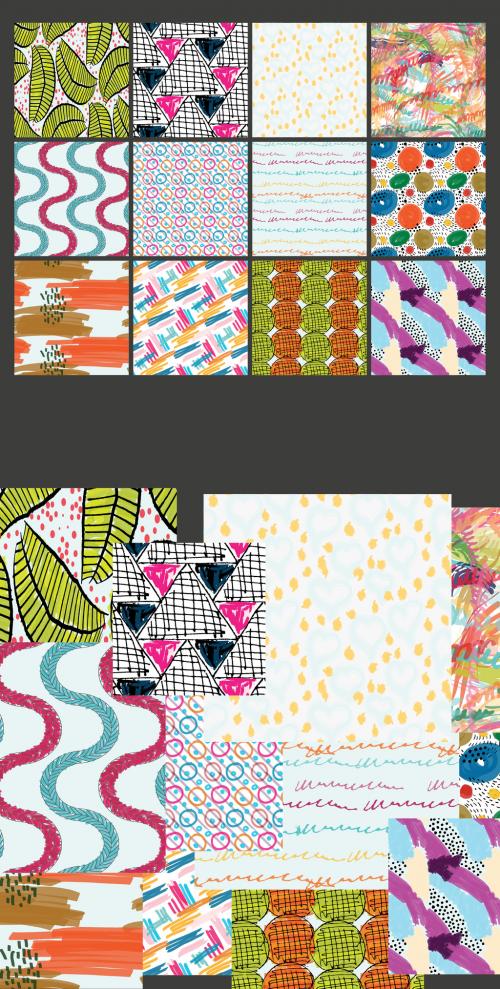 Seamless Pattern Set with Marker Brush Doodle and Strokes 592379714