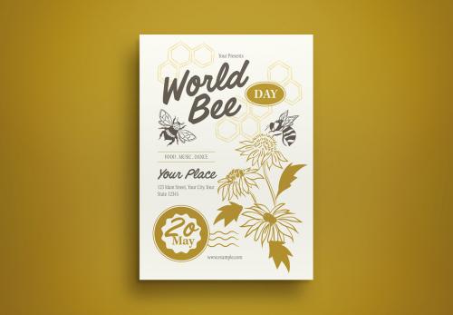 Cream Hand Drawn World Bee Day Flyer Layout 585618671