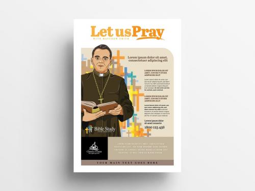 Church Poster Layout with Pastor Illustration 338451520