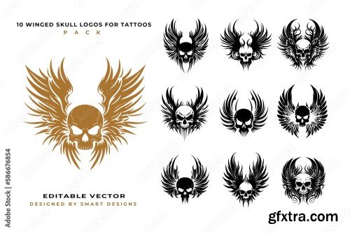 Winged Skull Logos for Tattos Pack x10