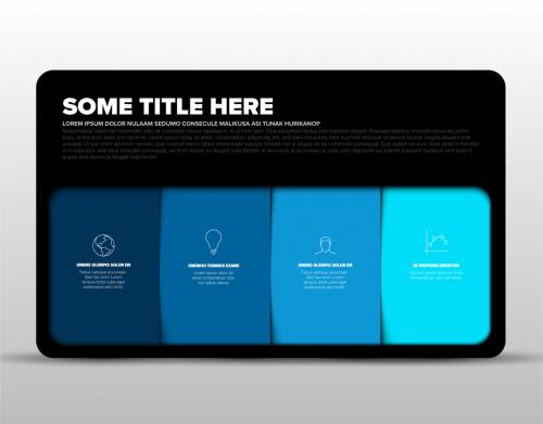 Infographic template with four blue block elements in black container 586878103