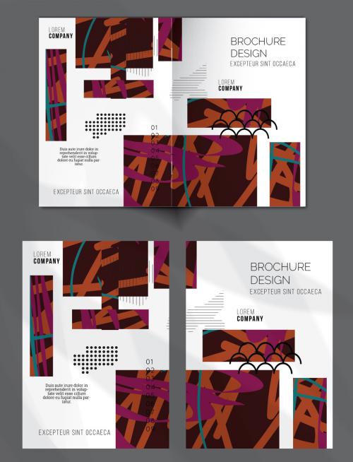 Brochure Cover Layout Geometric Shapes and Abstract Bright Rectangles on White 596427137