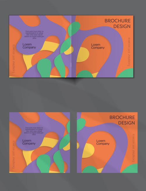 Brochure Cover Layout with Paper Cut Wavy Overlapping Shapes 596427150