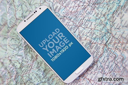 Mockup of a Samsung Phone Placed on a Map XTXFA5T