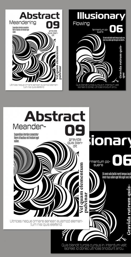A4 Flyer Abstract 3D Curved Swirling Striped Shape Black And White 588162195