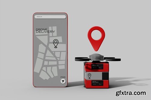 Delivery Drone and Smartphone App Mockup 9VYC4XB