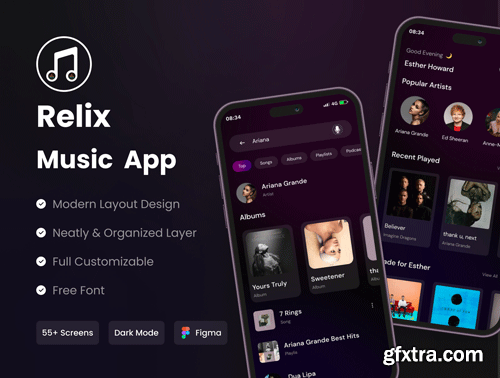 Relix Figma - Music App UI Kit Figma Ui8.net