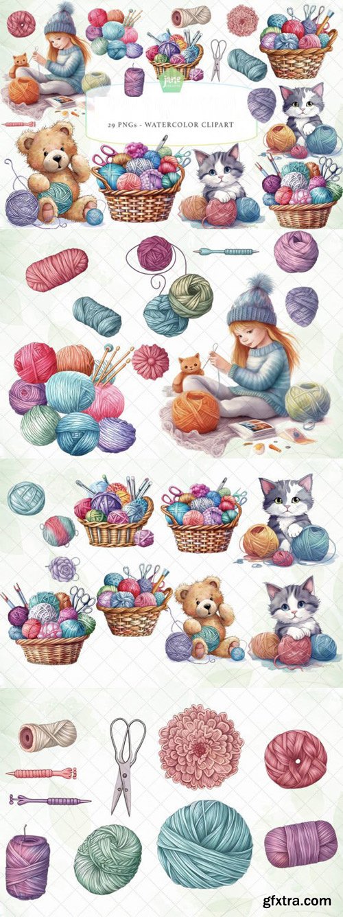 Watercolor Knitting PNG Collection