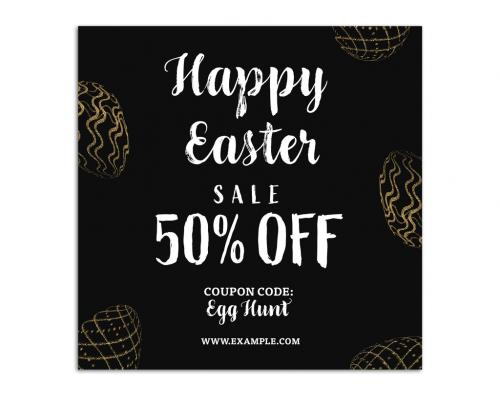 Happy Easter Sale Banner Layout with Gold Glitter Eggs 259209260