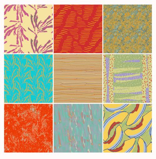Seamless Pattern Set with Hand Drawn Floral Elements 593805965
