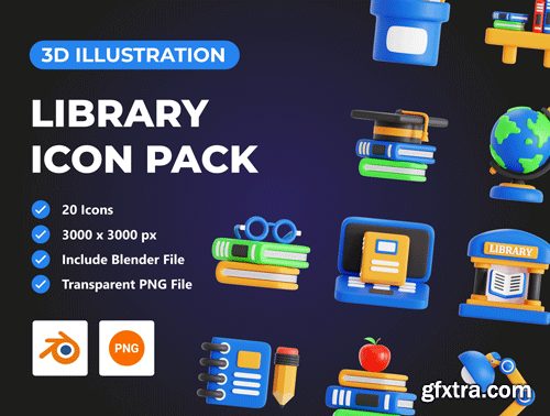 Library 3D Icon Pack Ui8.net