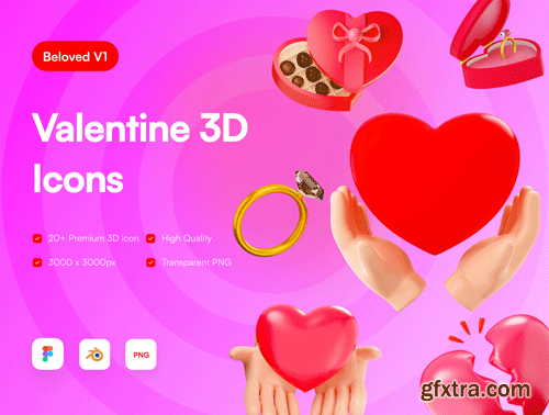 Valentine 3D Icons Ui8.net