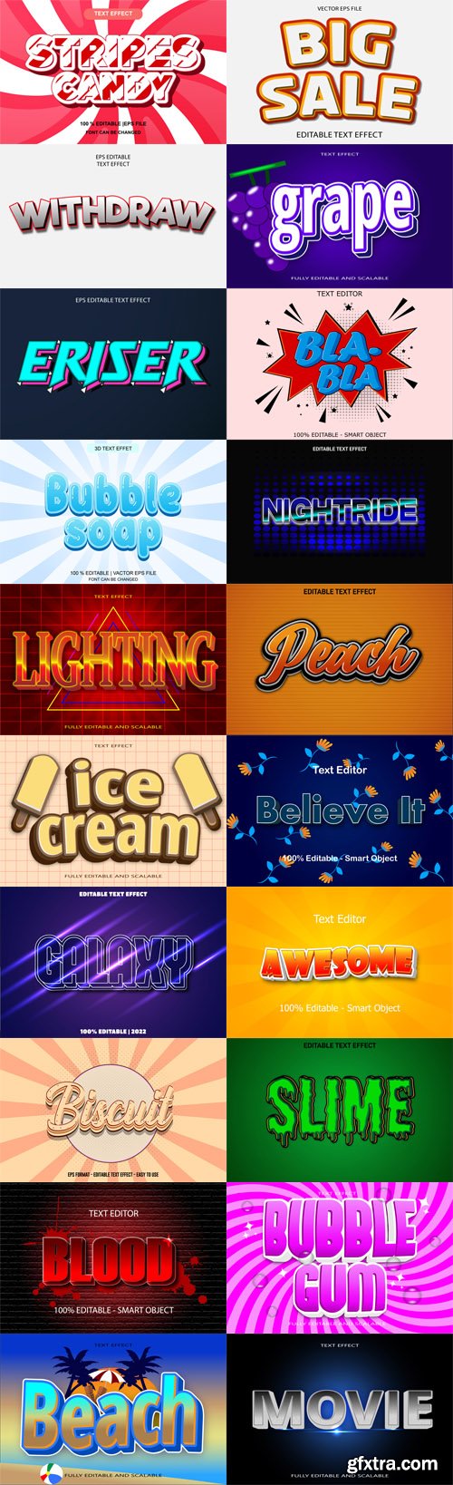 40 Editable 3D Text Effects Vector Templates Pack