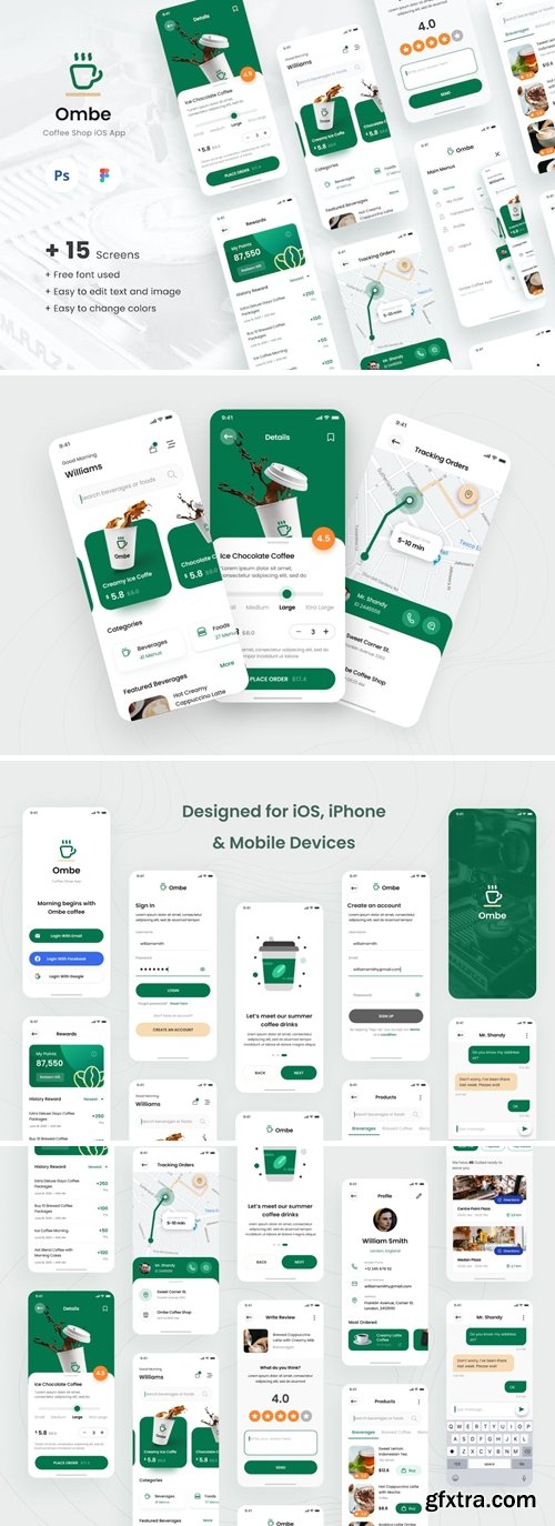 Ombe - Coffee Shop iOS App Design UI Template UYETZ3K